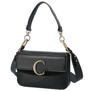 Chloe C Handbag NWT Two Way Shoulder Strap Chic Black Calfskin Leather Bag